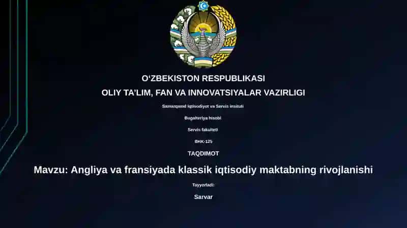 Angliya va fransiyada klassik iqtisodiy maktabning rivojlanishi