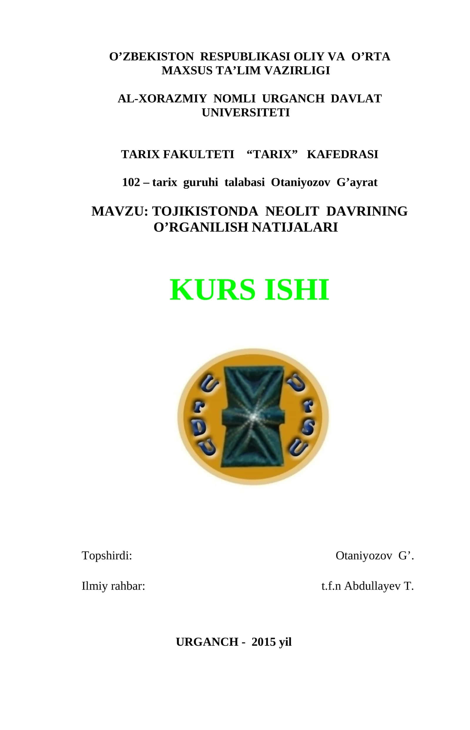 TOJIKISTONDA NEOLIT DAVRINING O’RGANILISH NATIJALARI 1