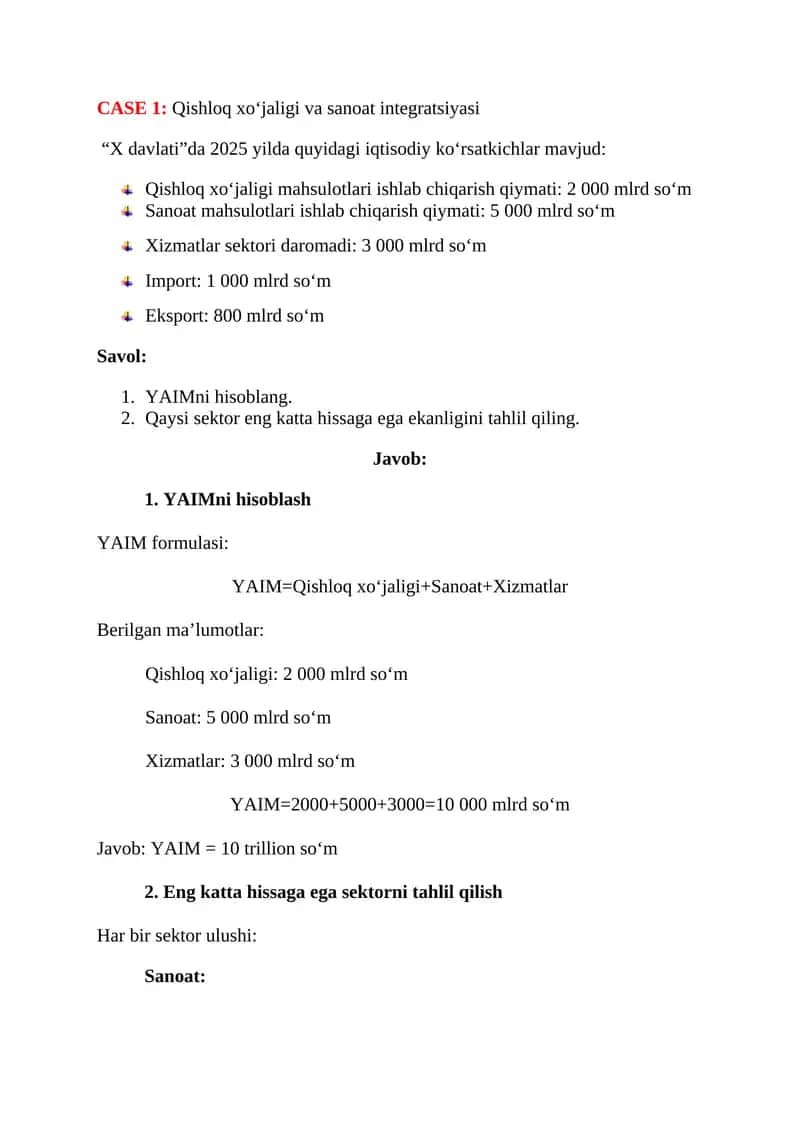 Case masalar yechimi 1