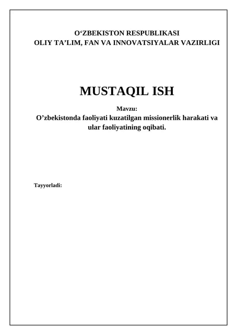 O'zbekistonda missionerlik harakatlari: Tarix, usullar va maqsadlar 1