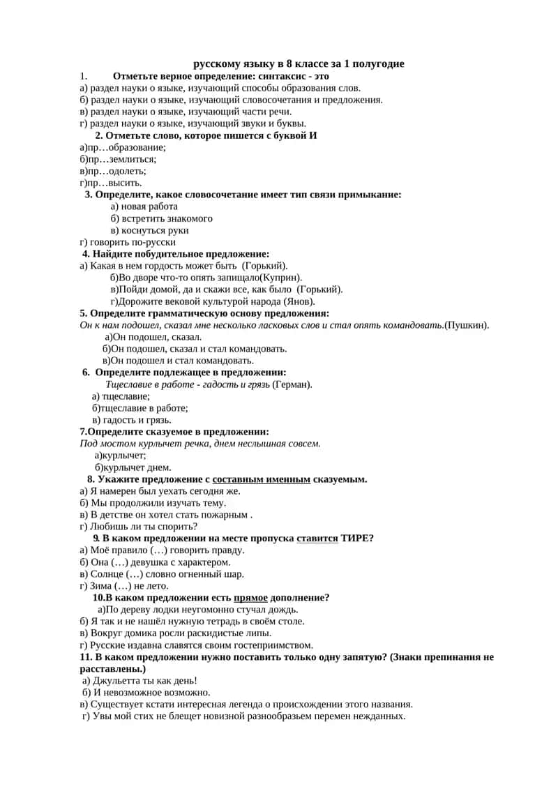 Тест по русскому языку 1
