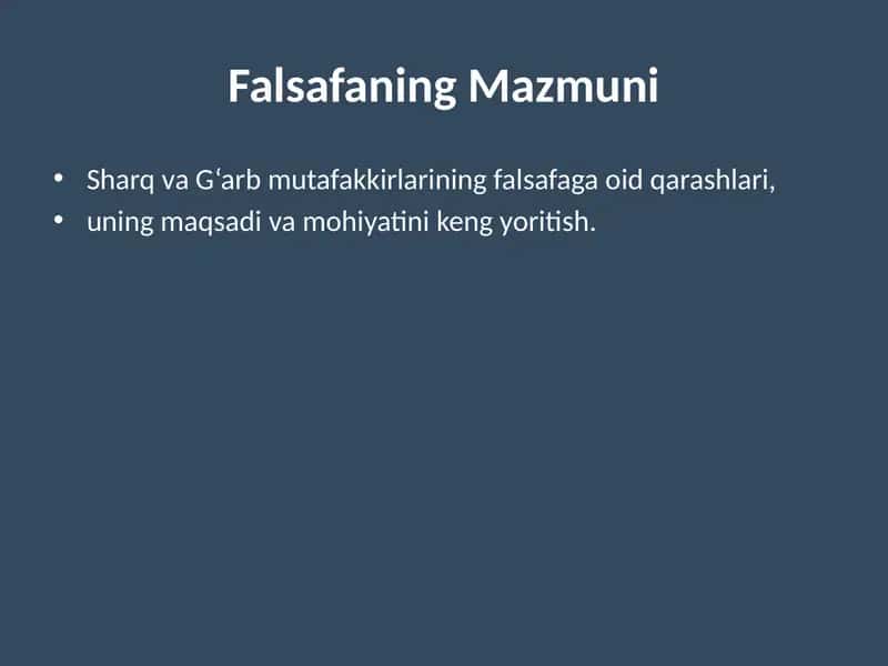 Falsafaning Mazmuni 1