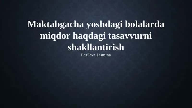 Miqdor Haqida Tasavvur 1