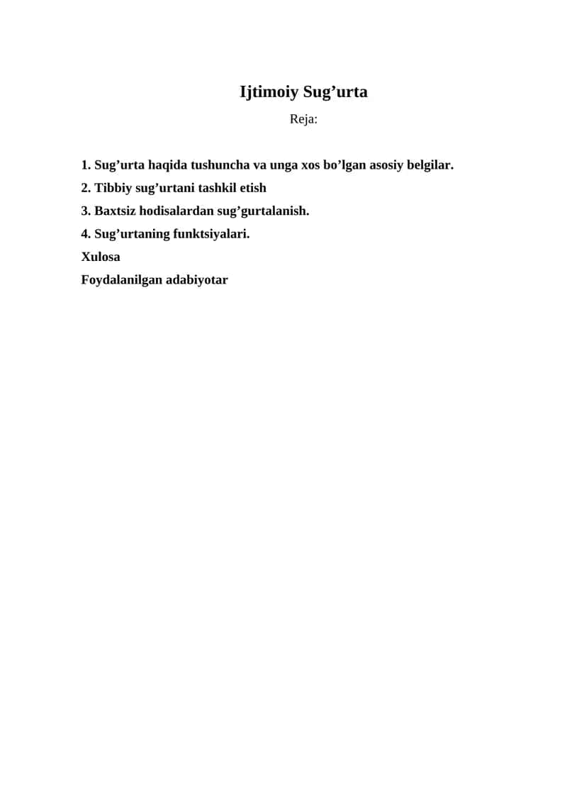 Sug'urta haqida tushuncha va unga xos bo’lgan asosiy belgilar 1