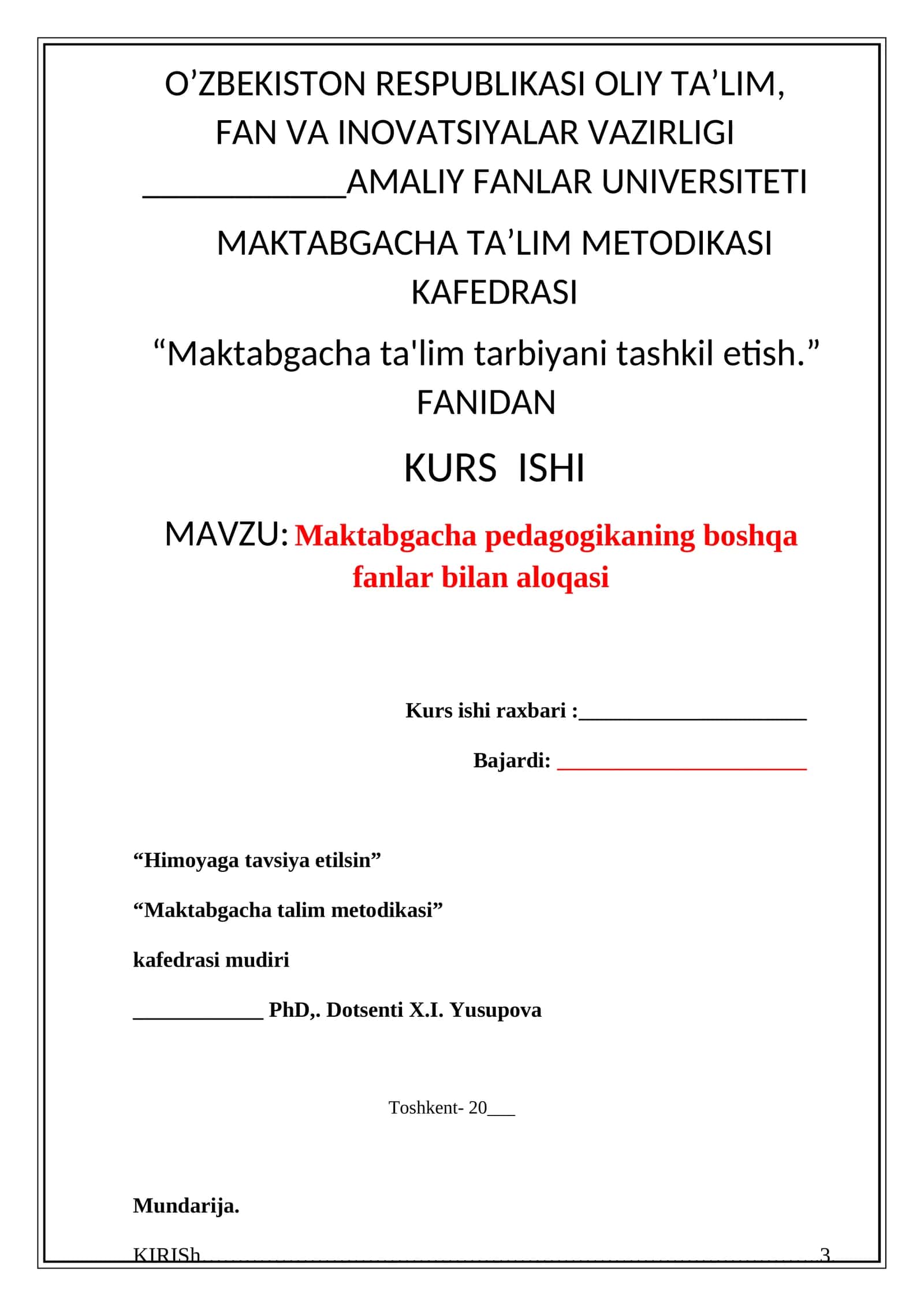 Maktabgacha pedagogikaning boshqa fanlar bilan aloqasi 1