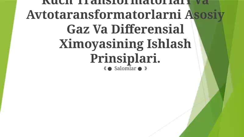 Kuch Transformatorlari Va Avtotaransformatorlarni Asosiy Gaz Va Differensial Ximoyasining Ishlash Prinsiplari 1