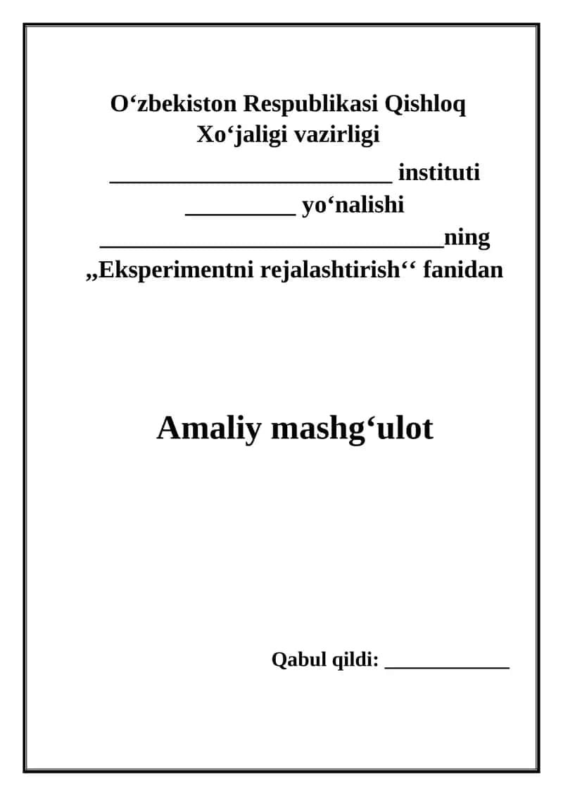 Eksperimentni rejalashtirish 1