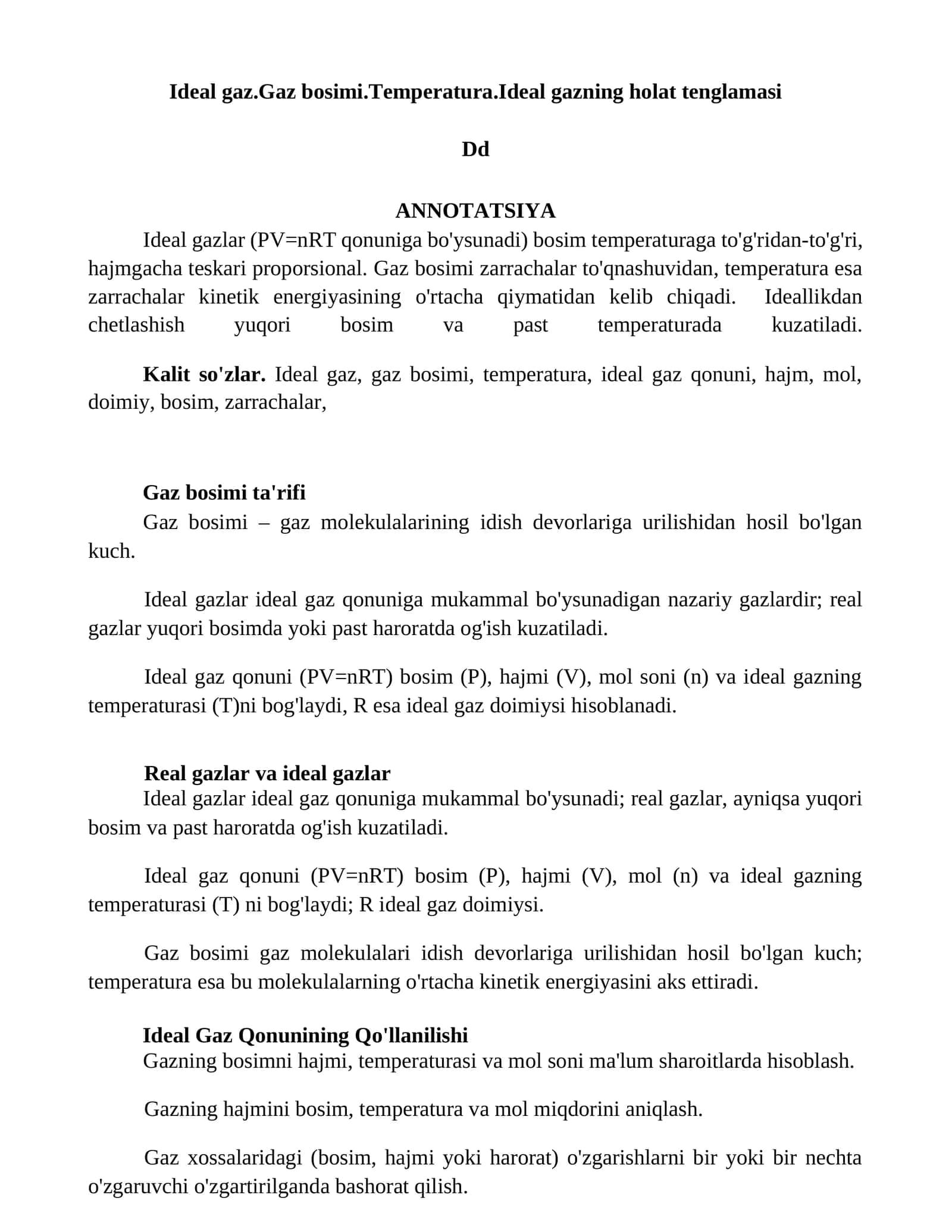Gaz bosimi ta'rifi 1