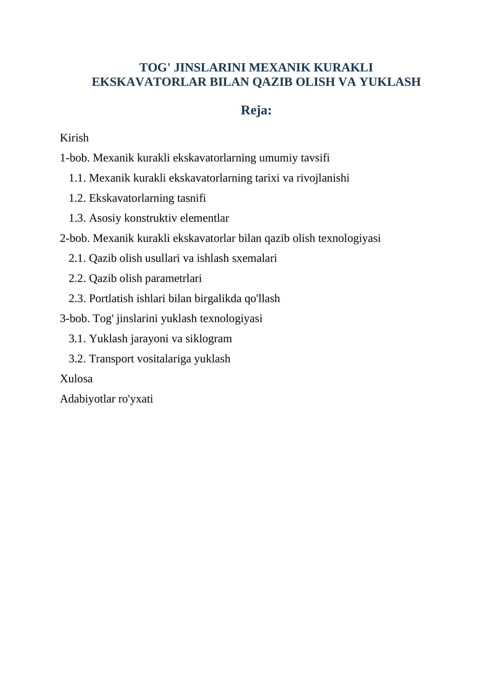 TOG' JINSLARINI MEXANIK KURAKLI EKSKAVATORLAR BILAN QAZIB OLISH VA YUKLASH 1