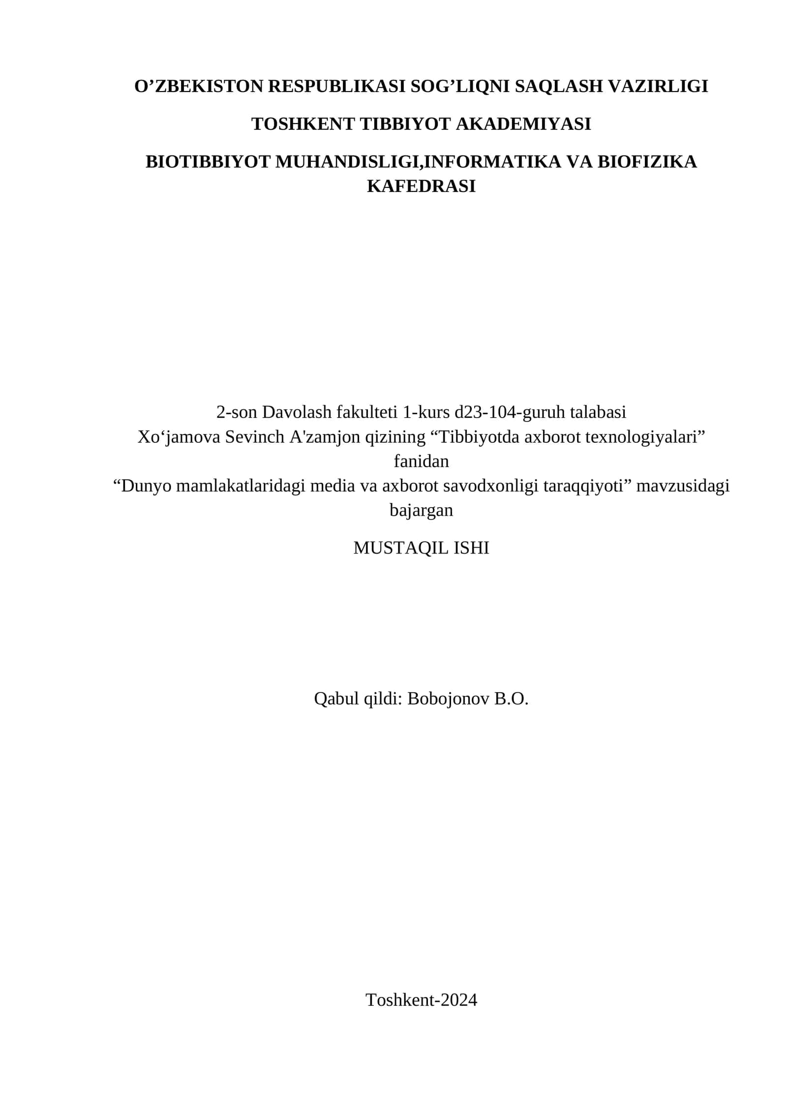 “Dunyo mamlakatlaridagi media va axborot savodxonligi taraqqiyoti" 1