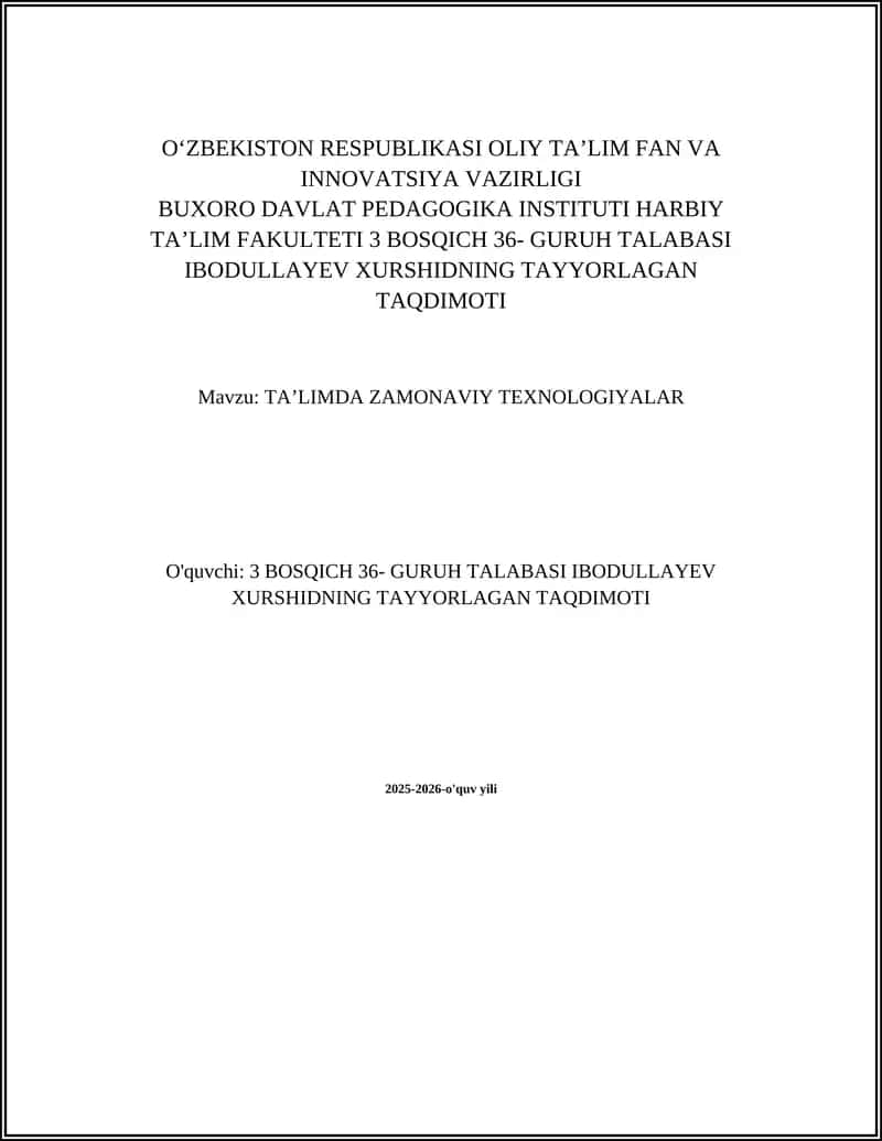 TAʼLIMDA ZAMONAVIY TEXNOLOGIYALAR 1