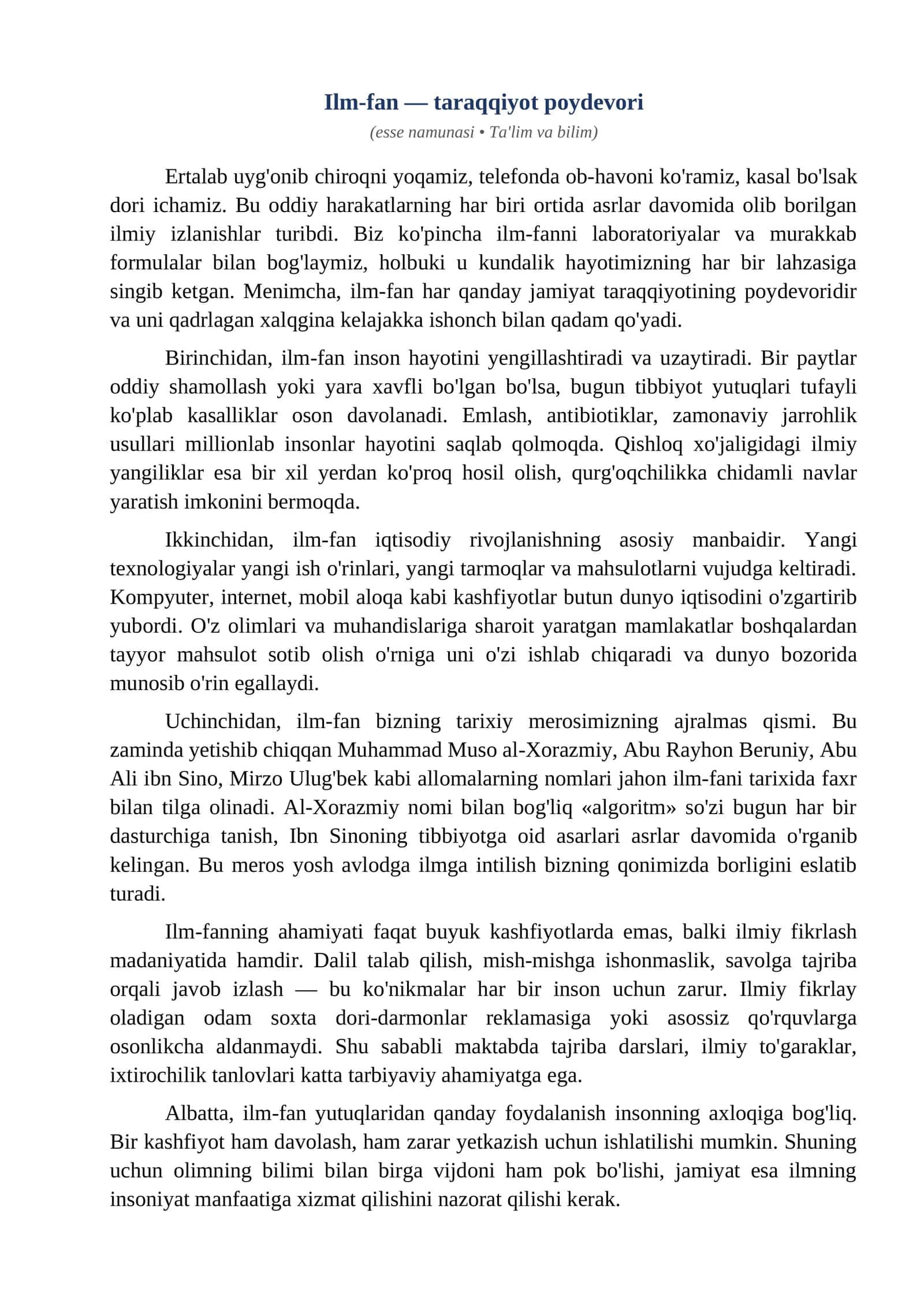 Esse Ilm fan taraqqiyot poydevori 1