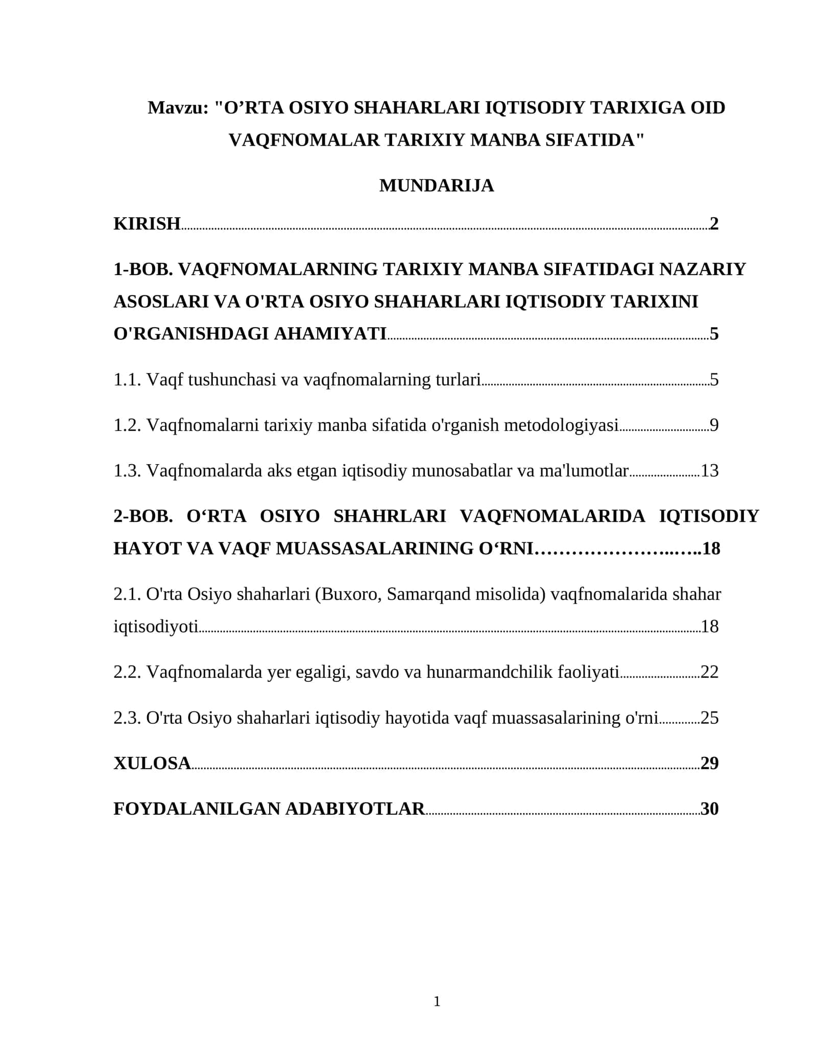 O’RTA OSIYO SHAHARLARI IQTISODIY TARIXIGA OID VAQFNOMALAR TARIXIY MANBA SIFATIDA 1