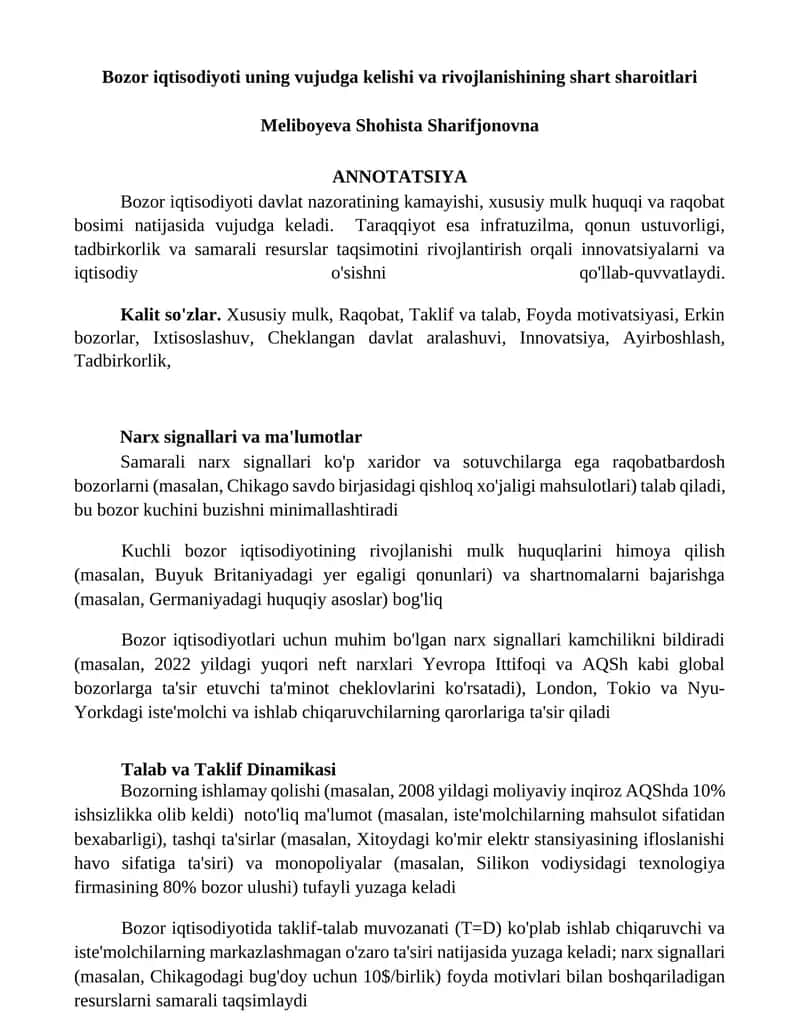 Bozor iqtisodiyoti uning vujudga kelishi va rivojlanishining shart sharoitlari 1