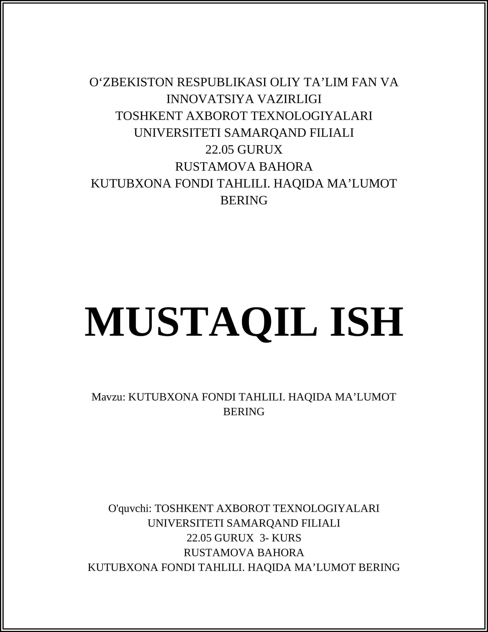 KUTUBXONA FONDI TAHLILI 1
