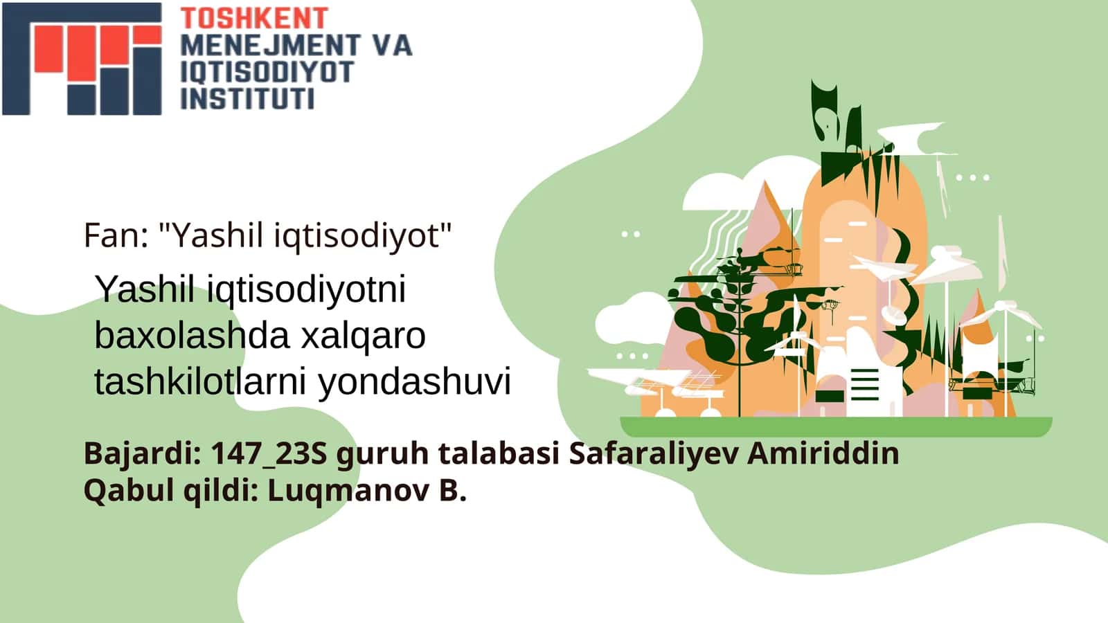 Yashil iqtisodiyotni baxolashda xalqaro tashkilotlarni yondashuvi 1