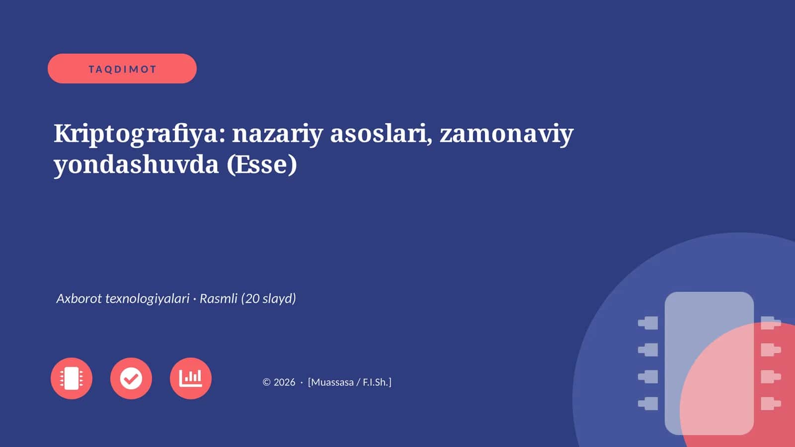 Kriptografiya: nazariy asoslari, zamonaviy yondashuvda (Esse) 1