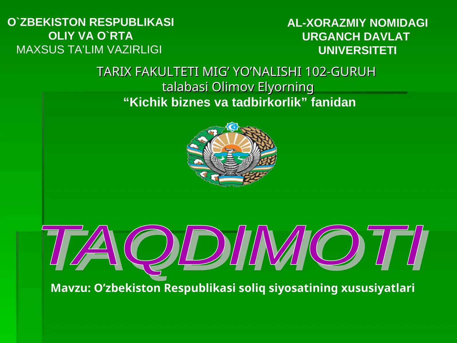 O`zbekiston Respublikasi soliq siyosatining xususiyatlari 1