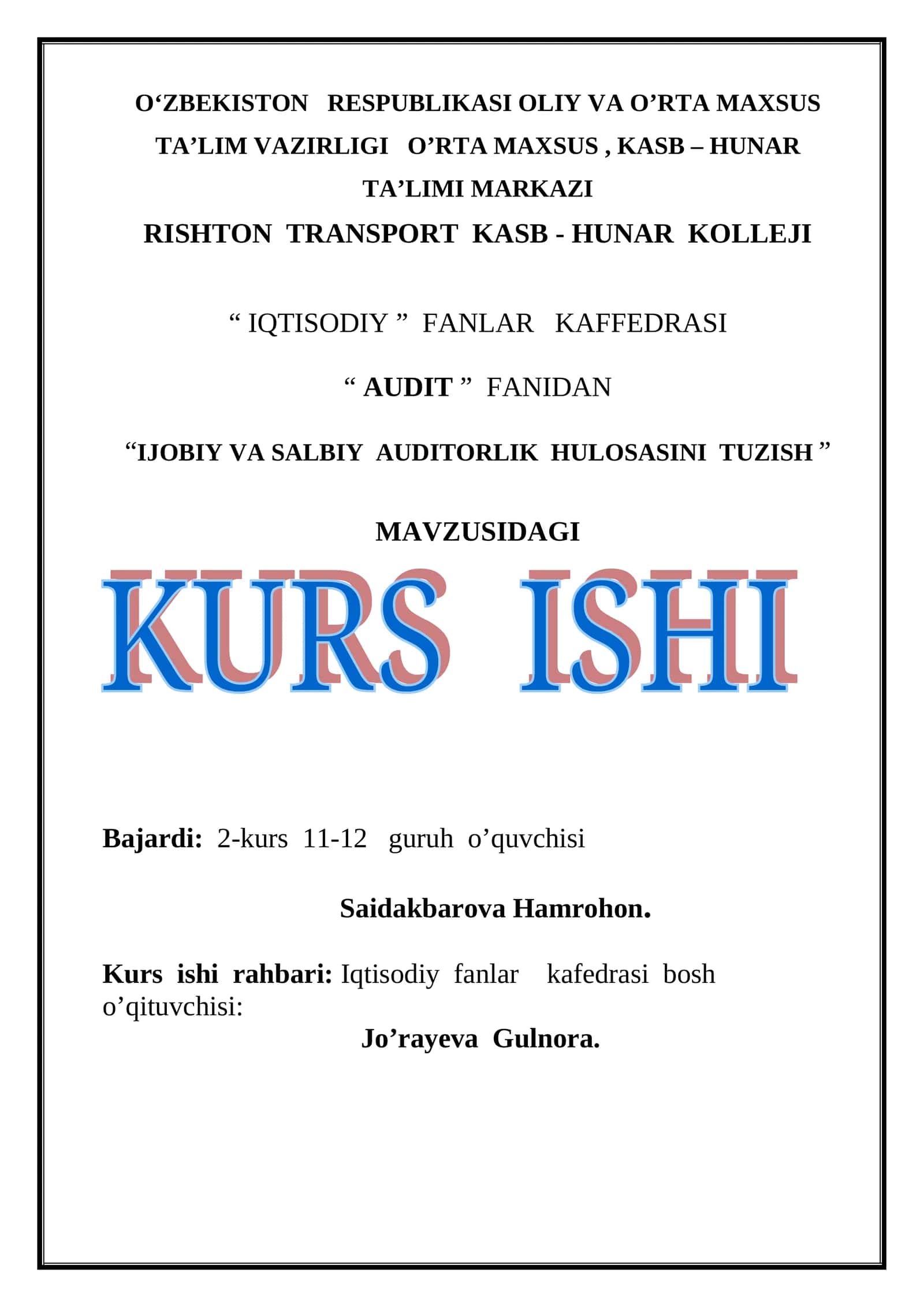 Ijobiy va Salbiy Auditorlik Hulosasini Tuzish 1