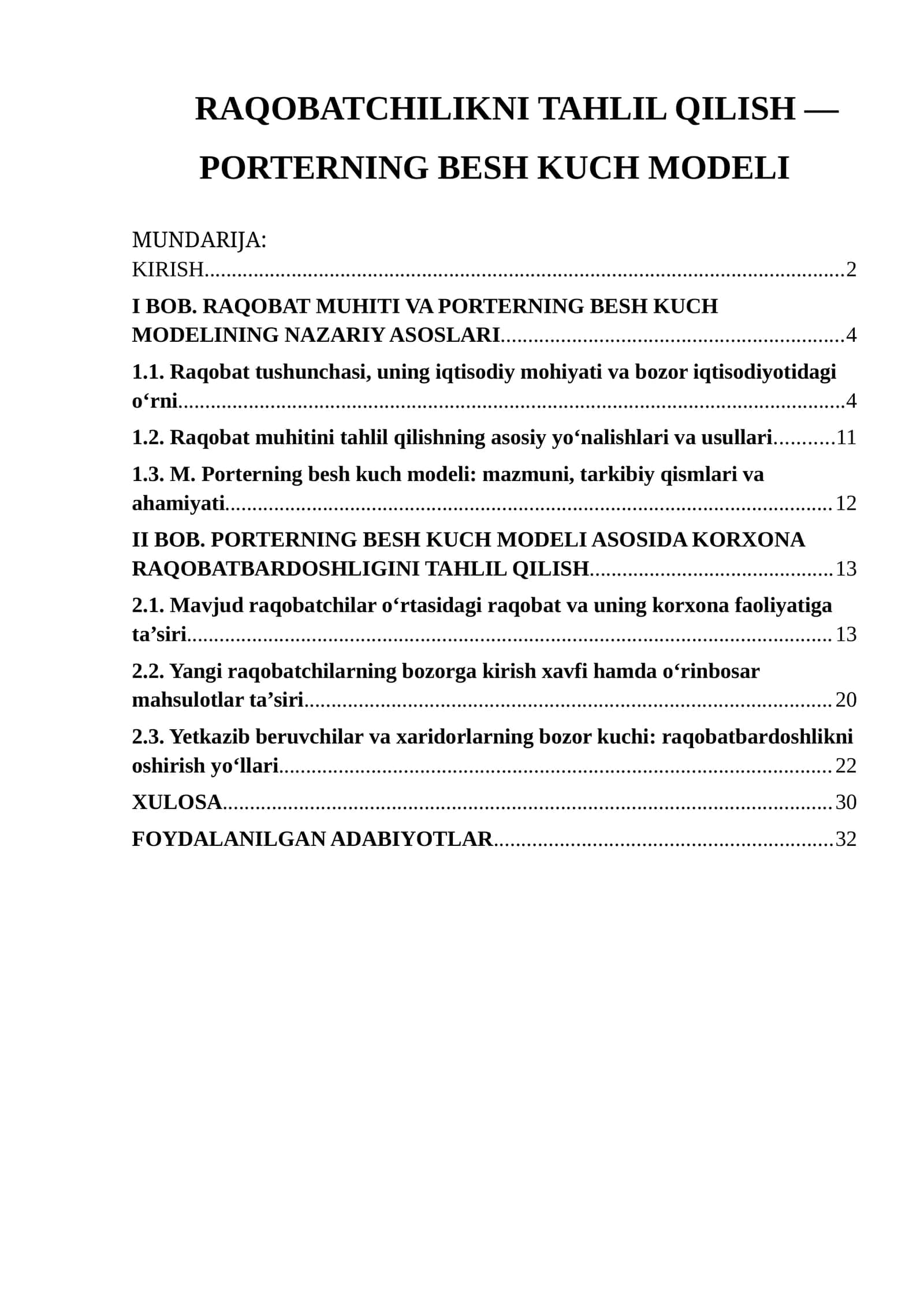RAQOBATCHILIKNI TAHLIL QILISH — PORTERNING BESH KUCH MODELI 1