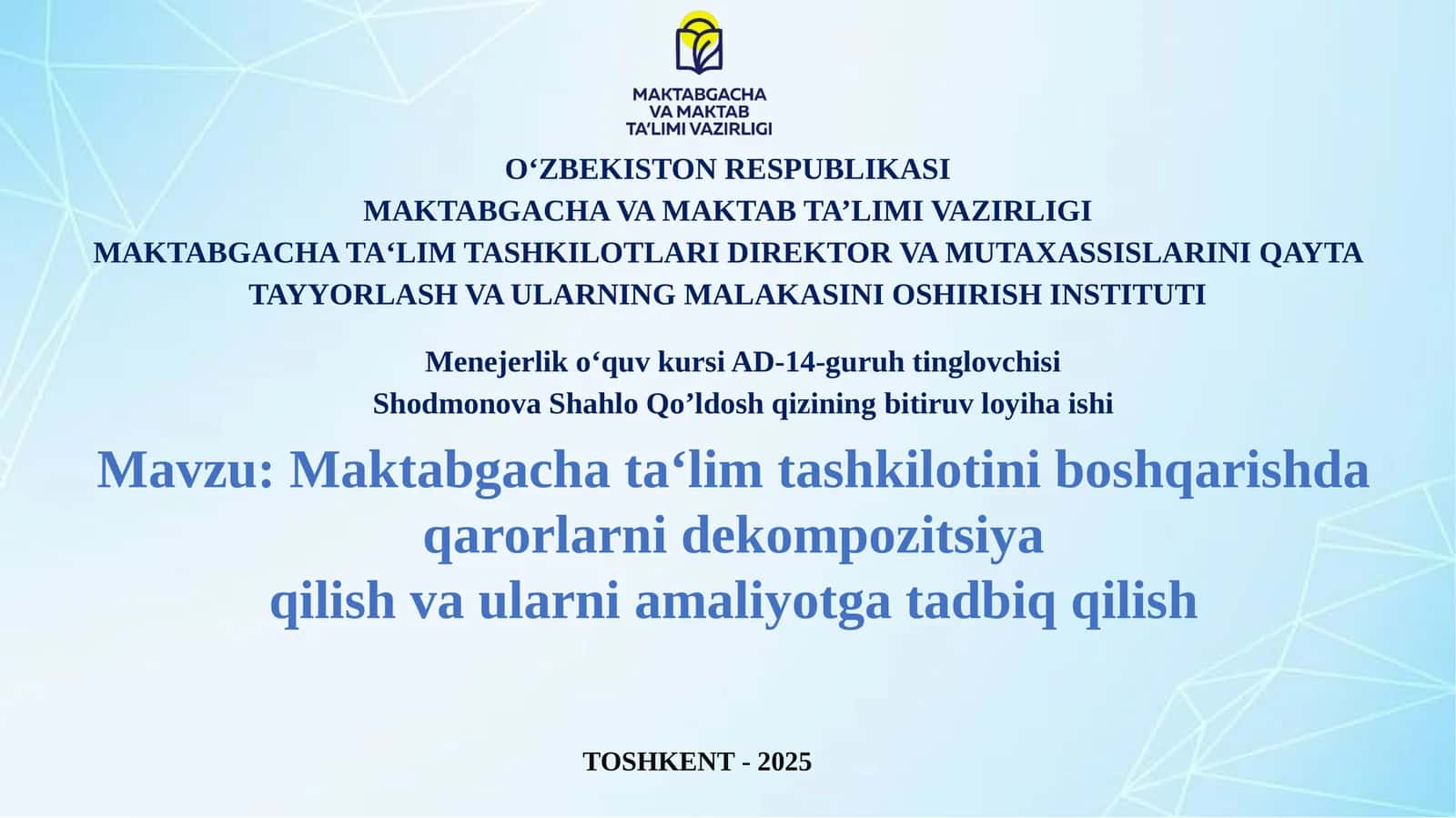 Menejerliko‘quv kursi AD-14-guruhtinglovchisi 1