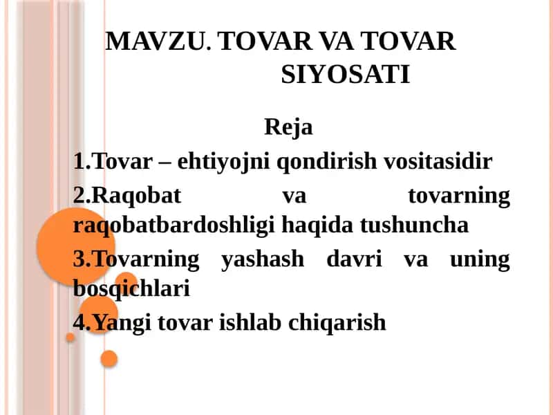 TOVAR VA TOVAR SIYOSATI 1