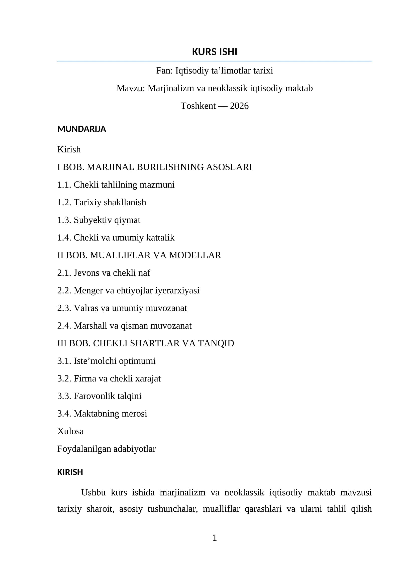 Marjinalizm va neoklassik iqtisodiy maktab 1
