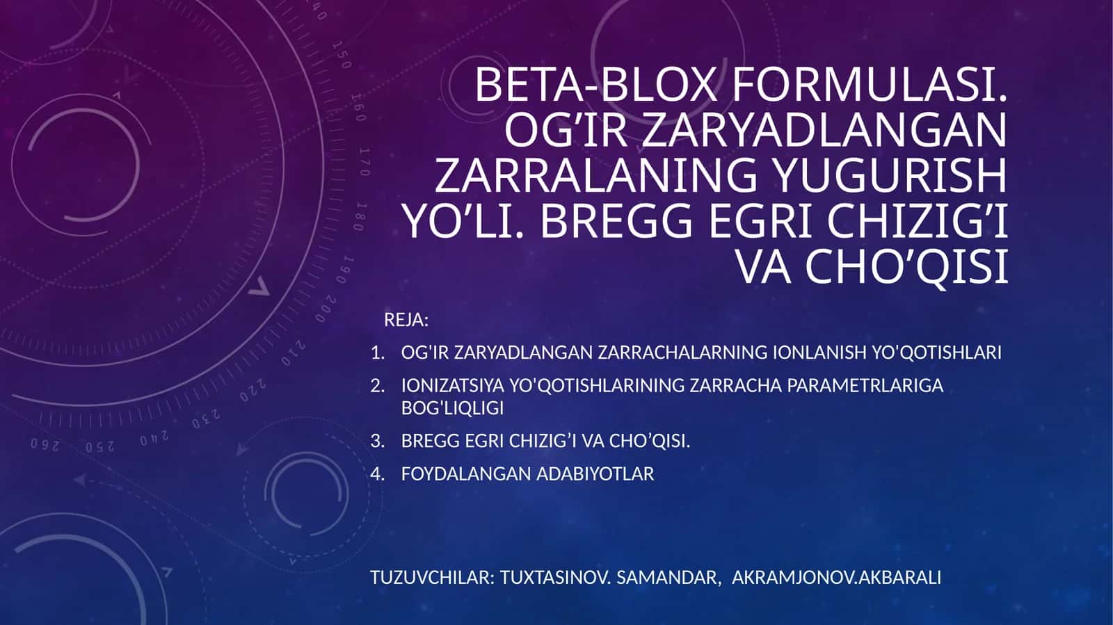 Bete-Blox formulasi. Og’ir zaryadlangan zarralaning yugurish yo’li. Bregg egri chizig'i 1