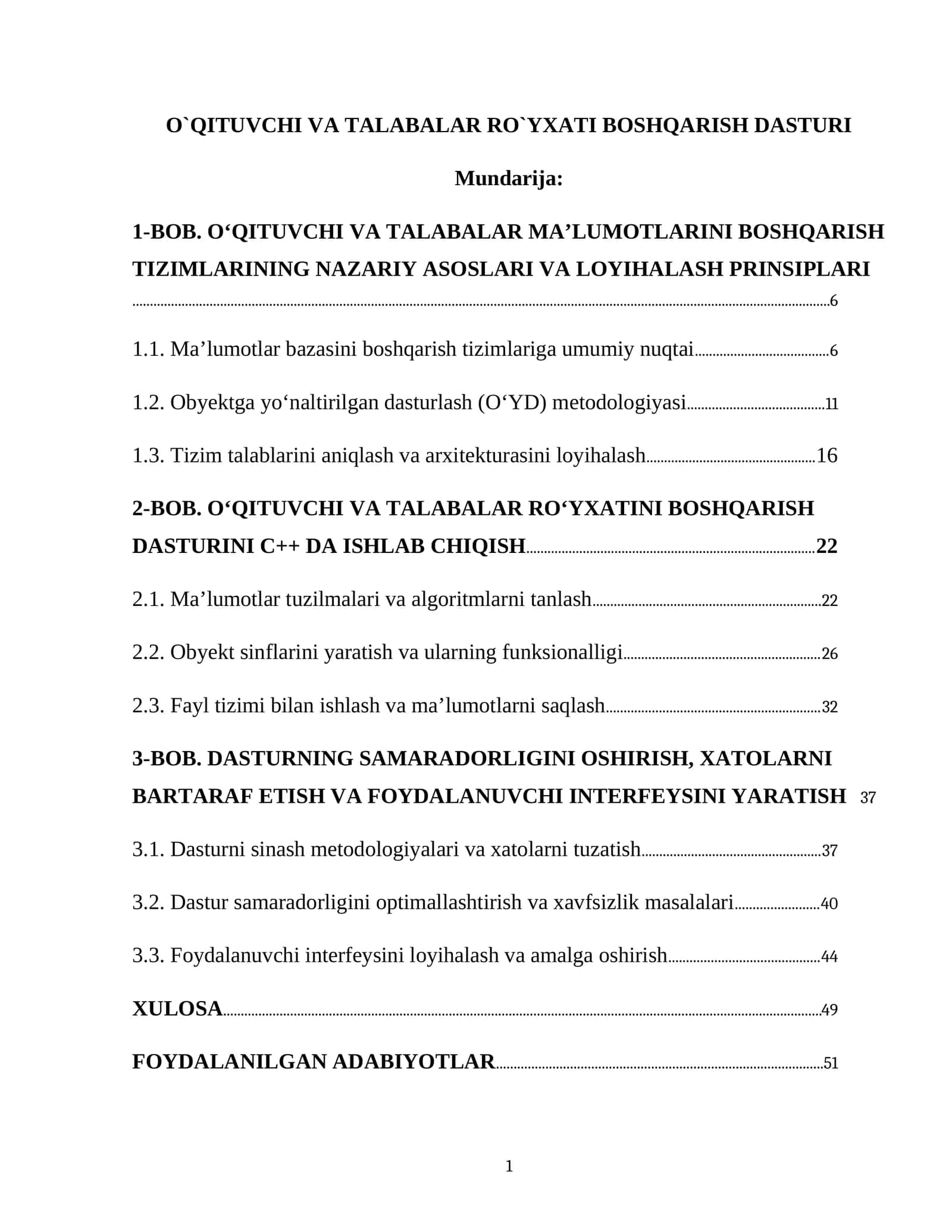 O`qituvchi va talabalar ro`yxati boshqarish dasturi 1