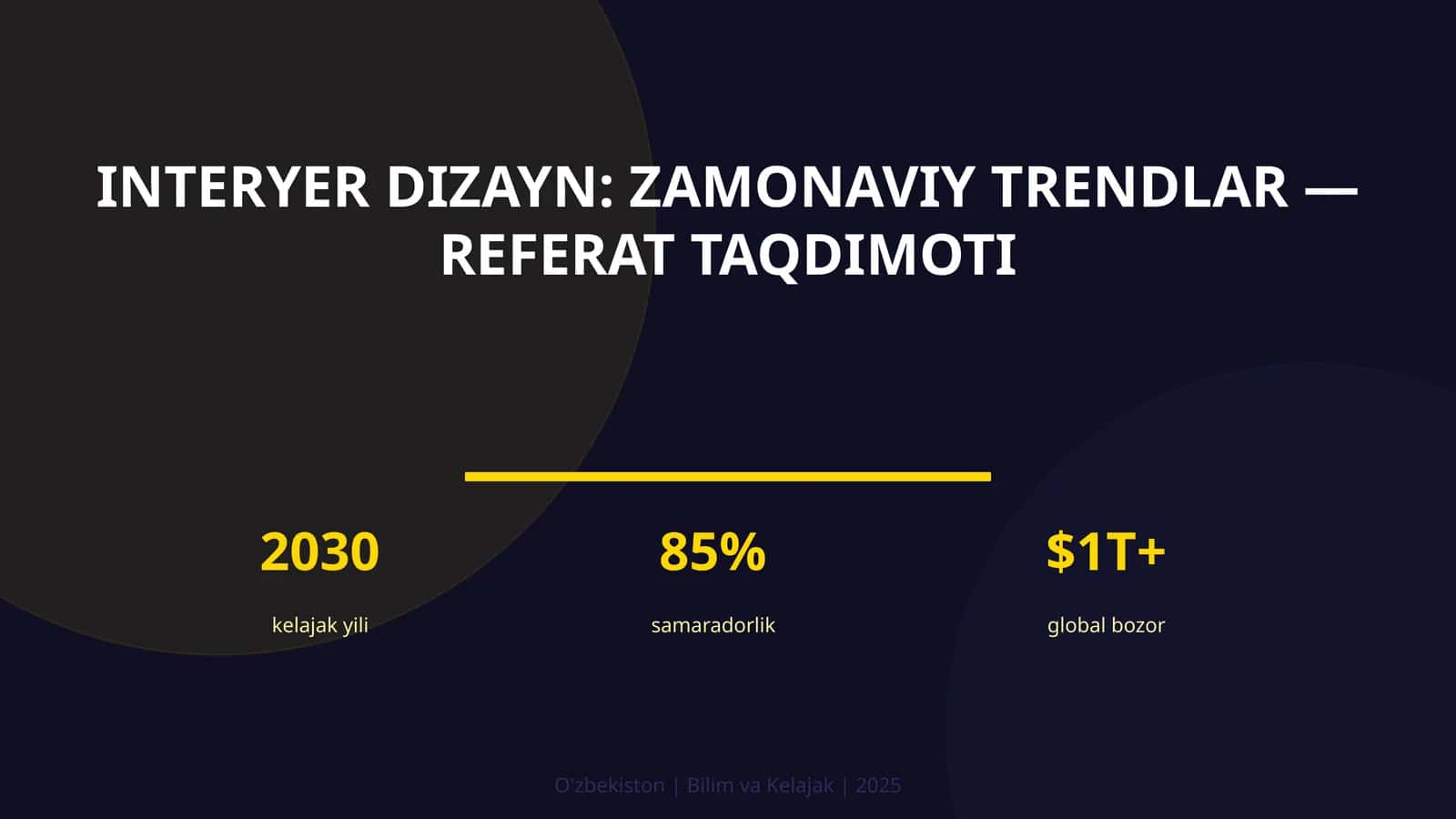 Interyer dizayn: zamonaviy trendlar — referat taqdimoti 1