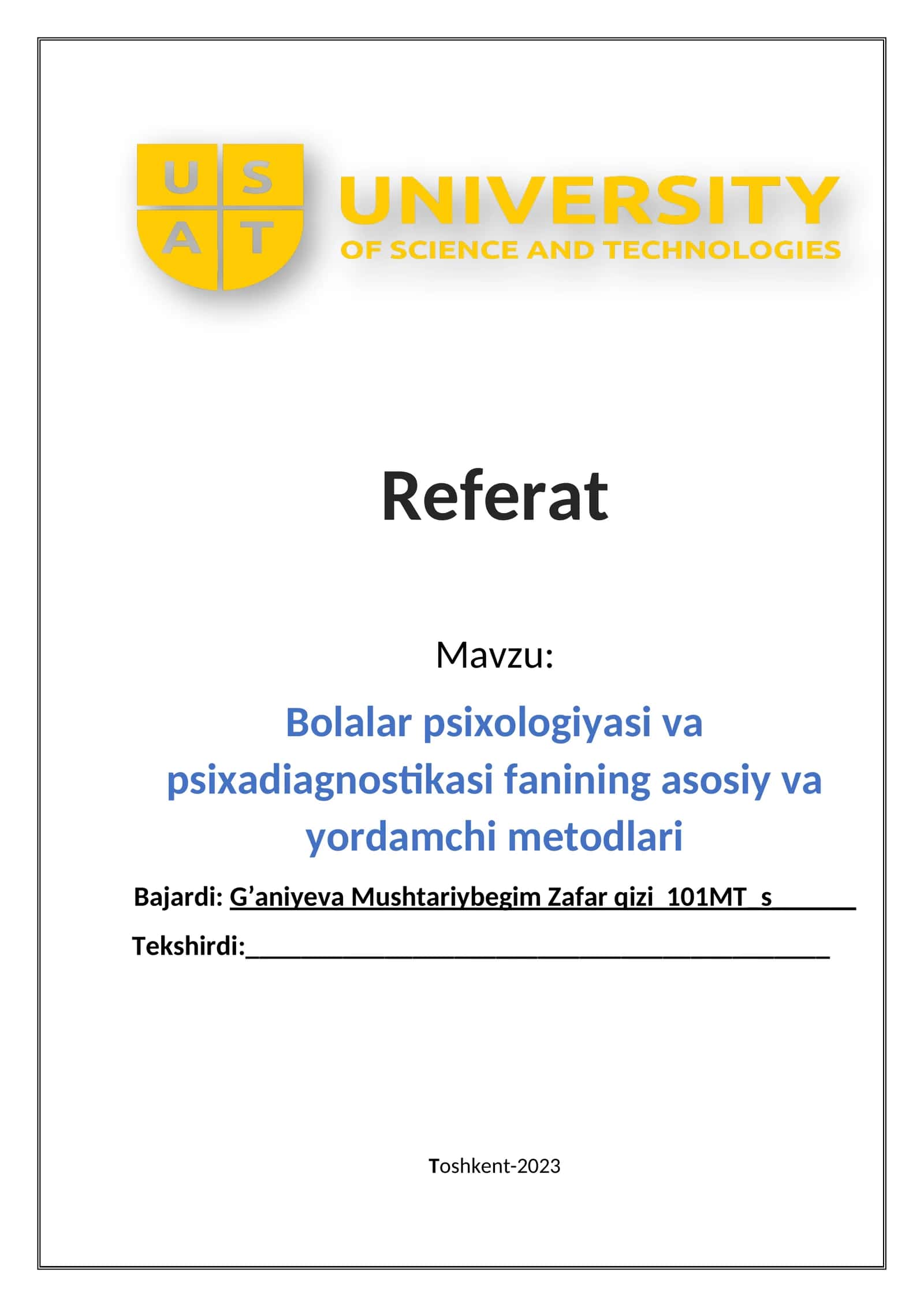 Bolalar psixologiyasi va psixadiagnostikasi fanining asosiy va yordamchi metodlari 1