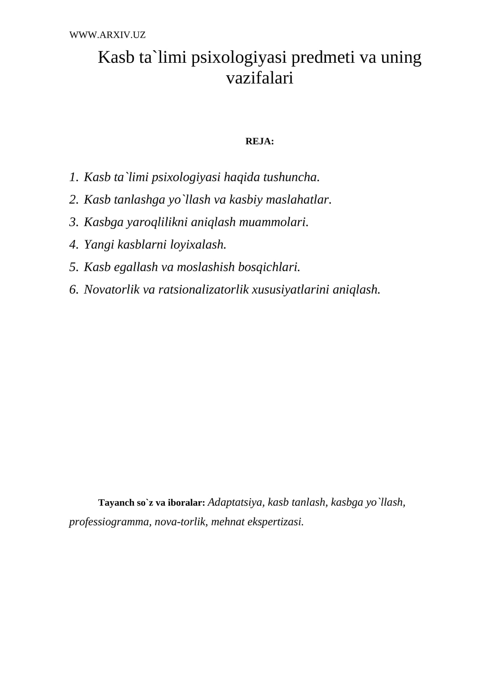 Kasb ta`limi psixologiyasi prеdmеti va uning vazifalari 1