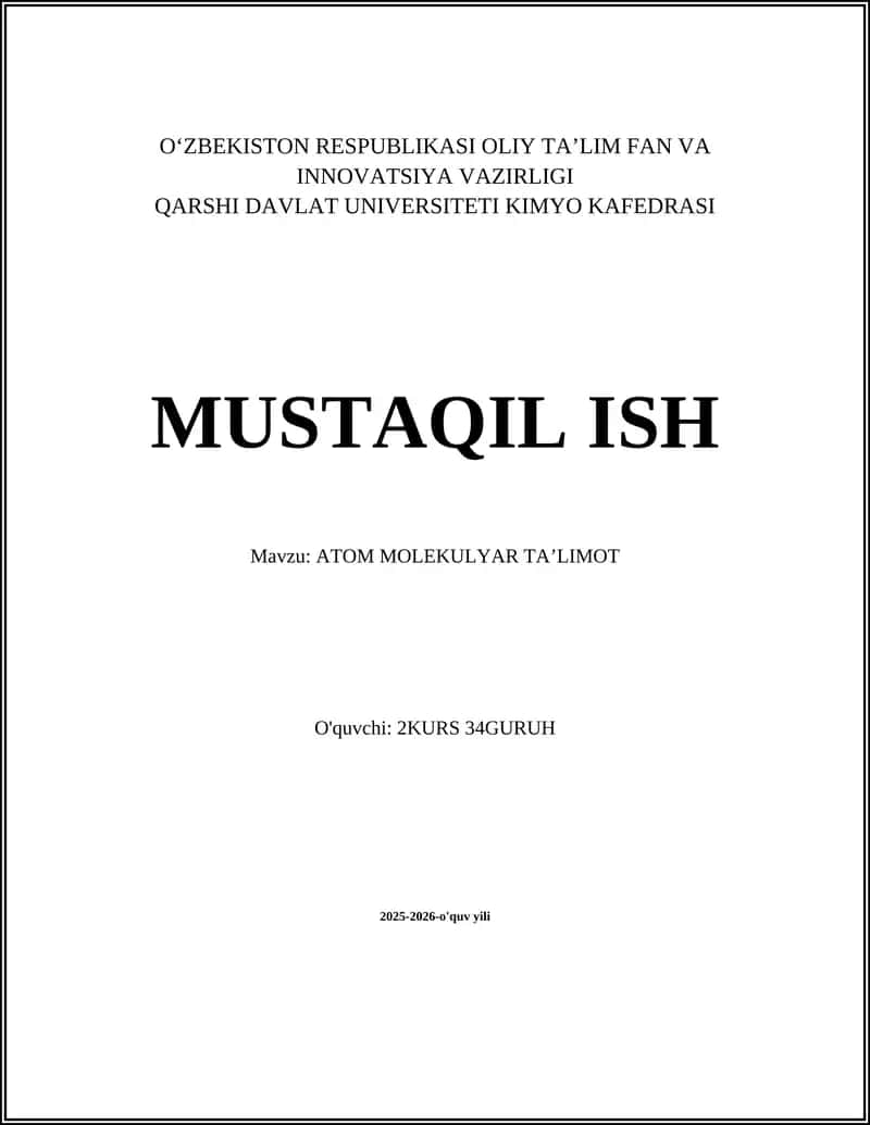 ATOM MOLEKULYAR TAʼLIMOT 1