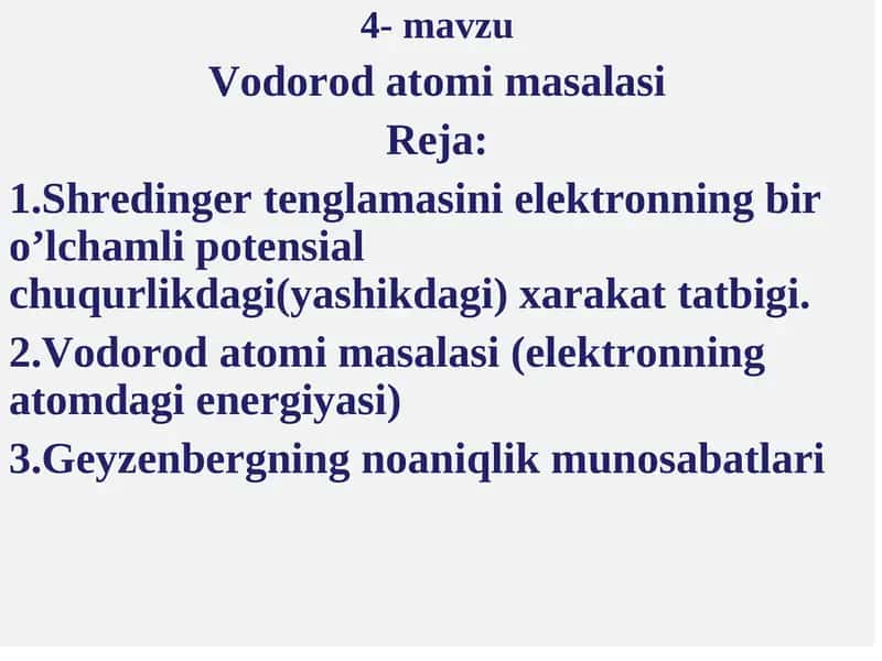 Vodorod atomi masalasi 1