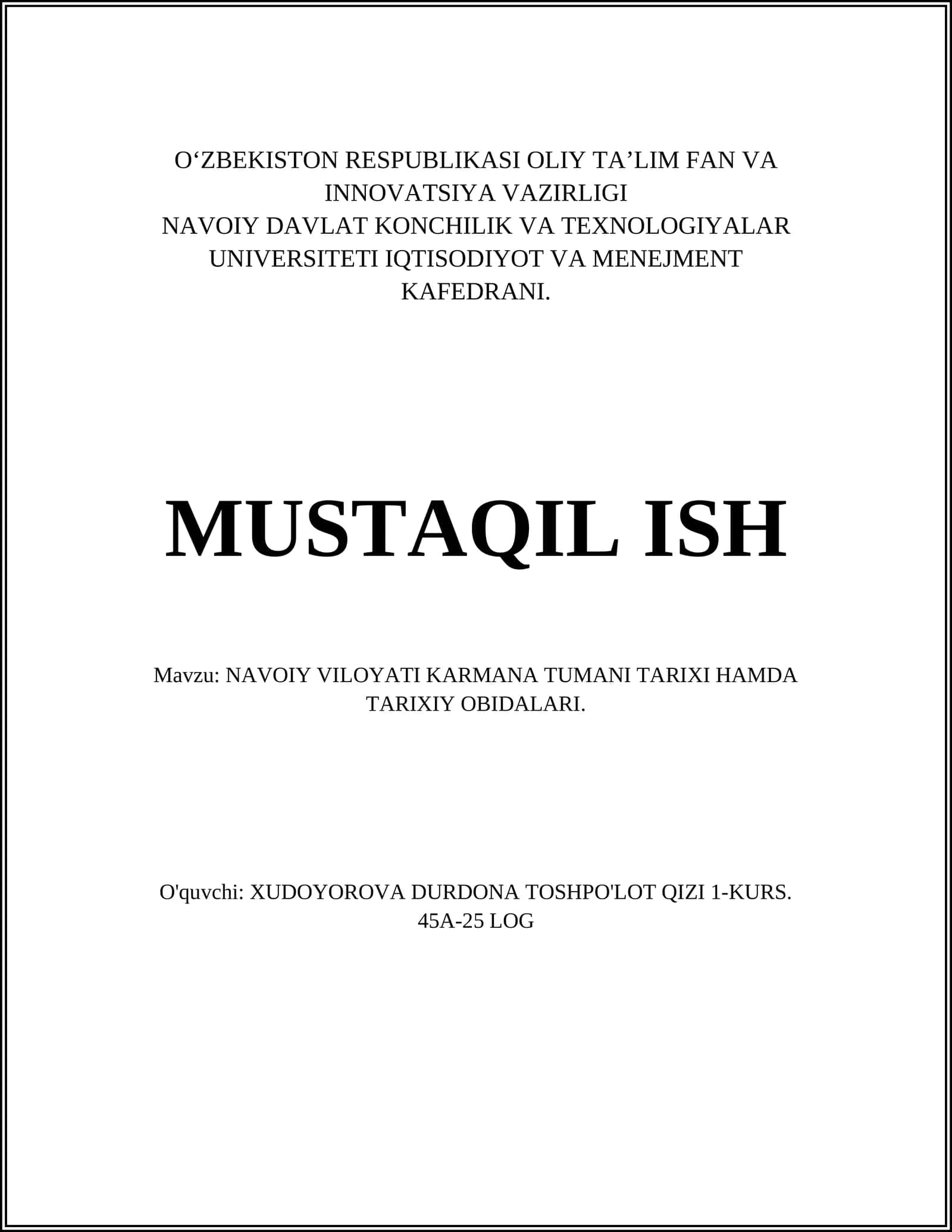 NAVOIY VILOYATI KARMANA TUMANI TARIXI HAMDA TARIXIY OBIDALARI 1