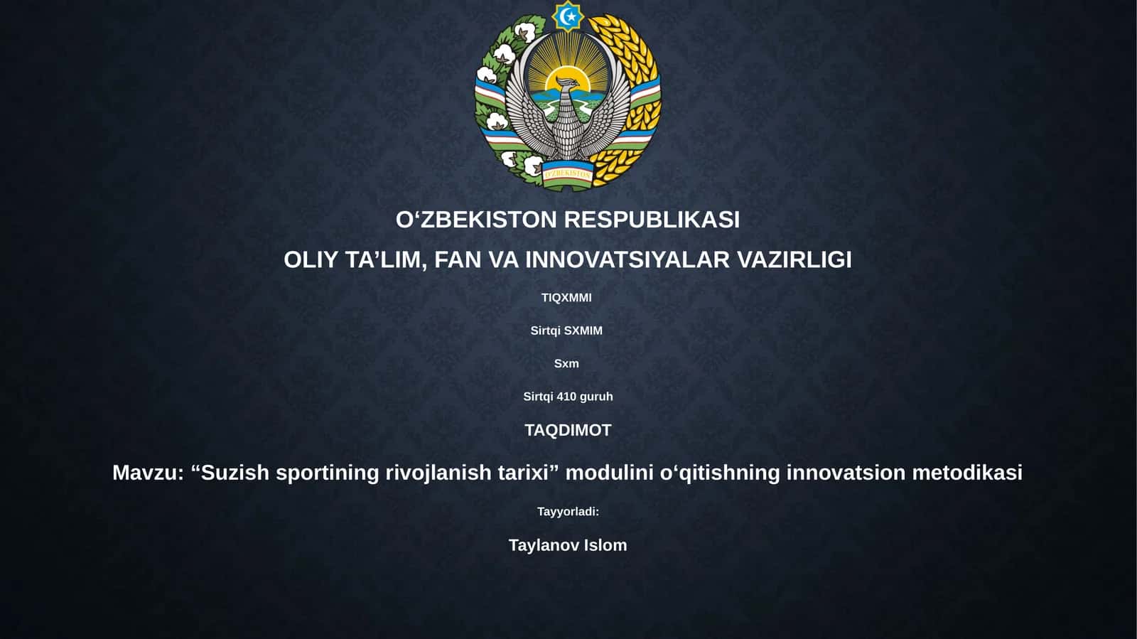 “Suzish sportining rivojlanish tarixi” modulini o‘qitishning innovatsion metodikasi 1