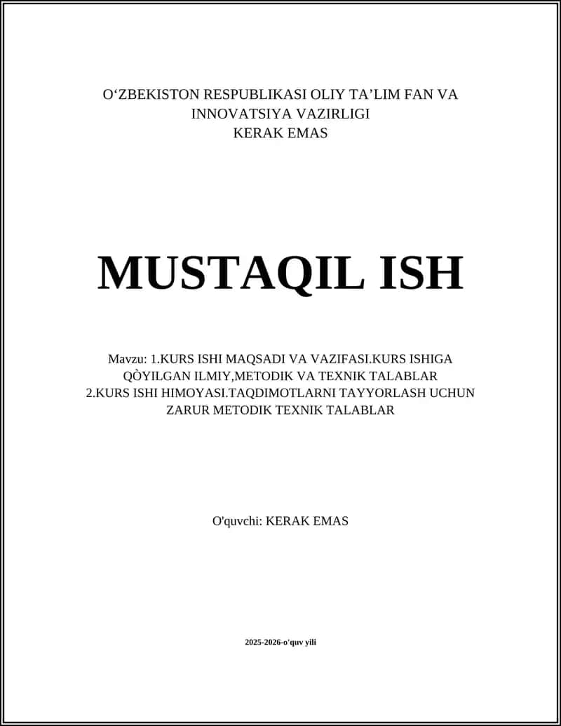 KURS ISHI MAQSADI VA VAZIFASI 1