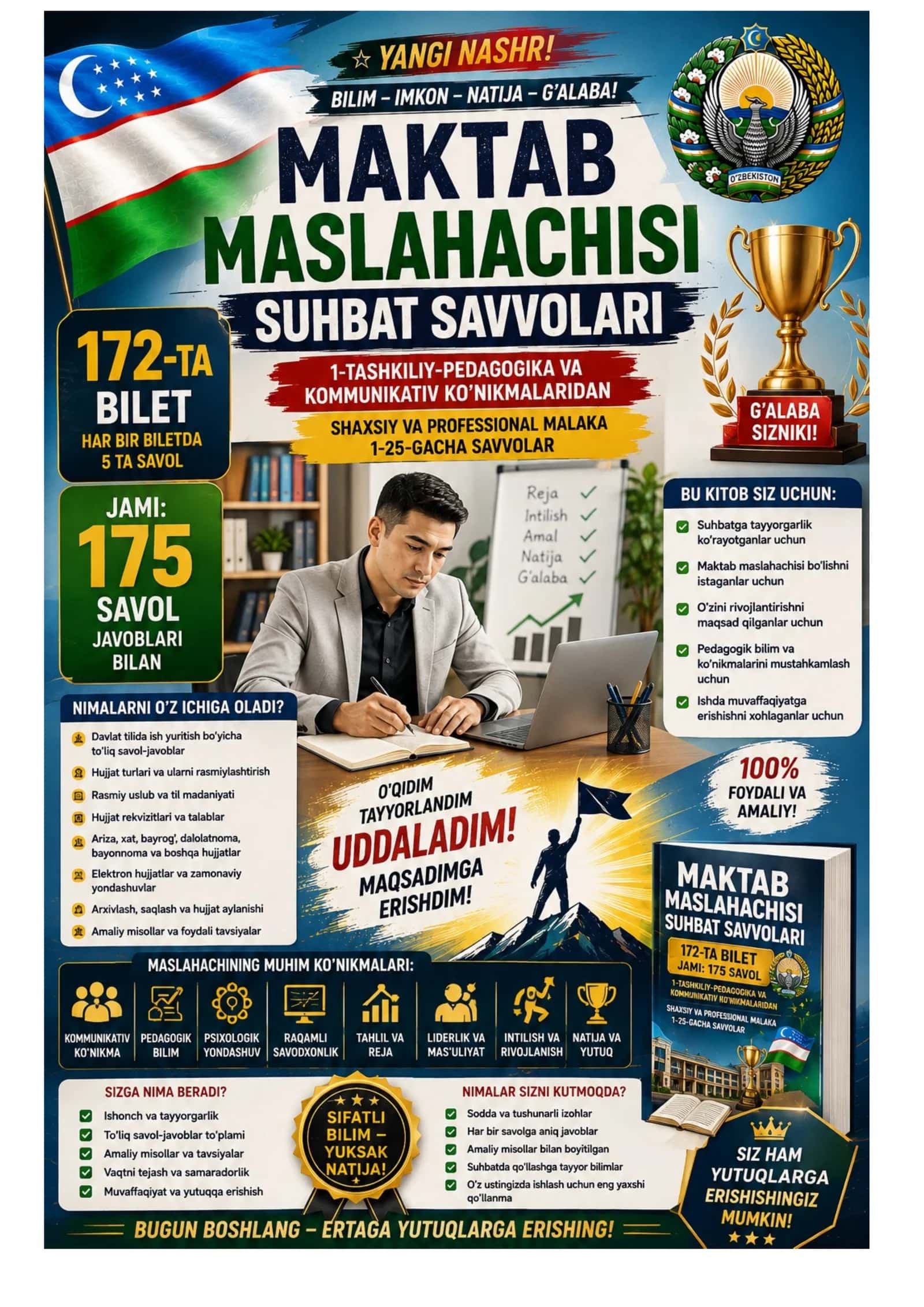 Maktab maslaxatchisi suxbat savollari 200 ta bilet. Jami 1000 ta savol javoblari bilan 1