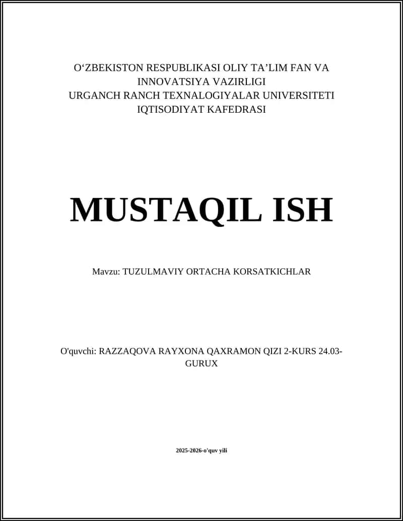 TUZULMAVIY ORTACHA KORSATKICHLAR 1