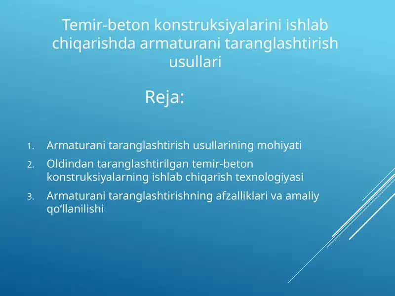 Temir-beton konstruksiyalarini ishlab chiqarishda armaturani taranglashtirish usullari 1