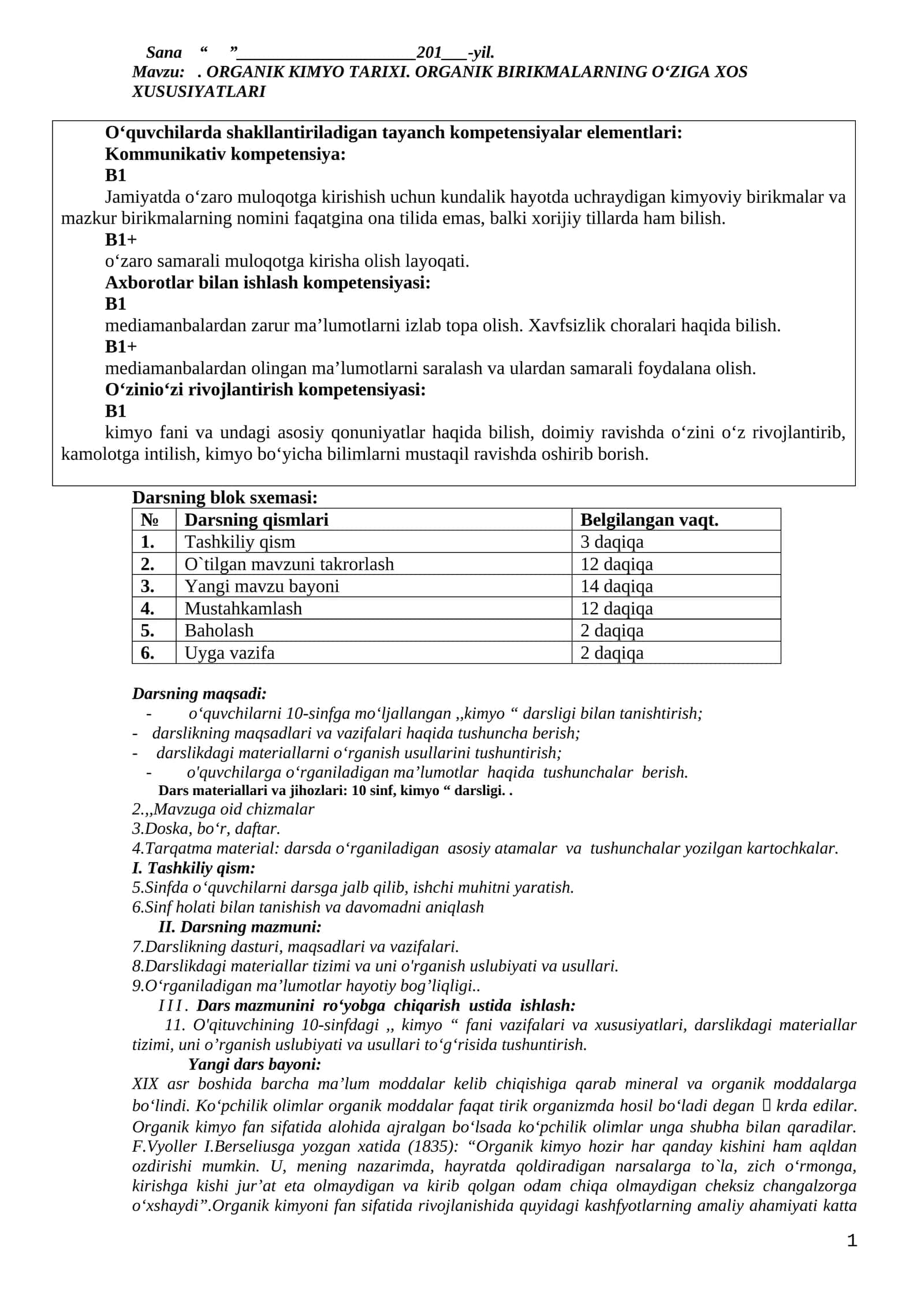 ORGANIK KIMYO TARIXI 1
