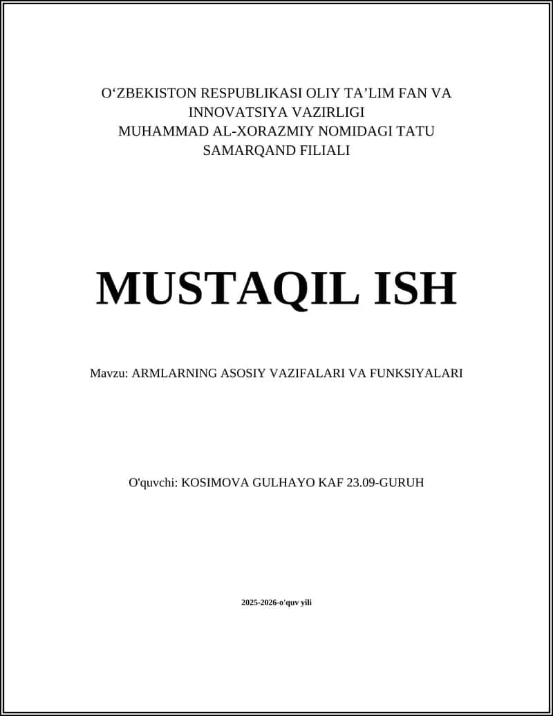 ARMLARNING ASOSIY VAZIFALARI VA FUNKSIYALARI 1
