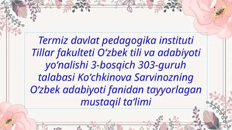 O‘zbek adabiyotining tarixi 1