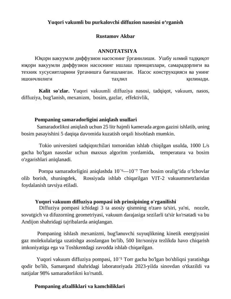 Yuqori vakumli diffuziya nasosi 1