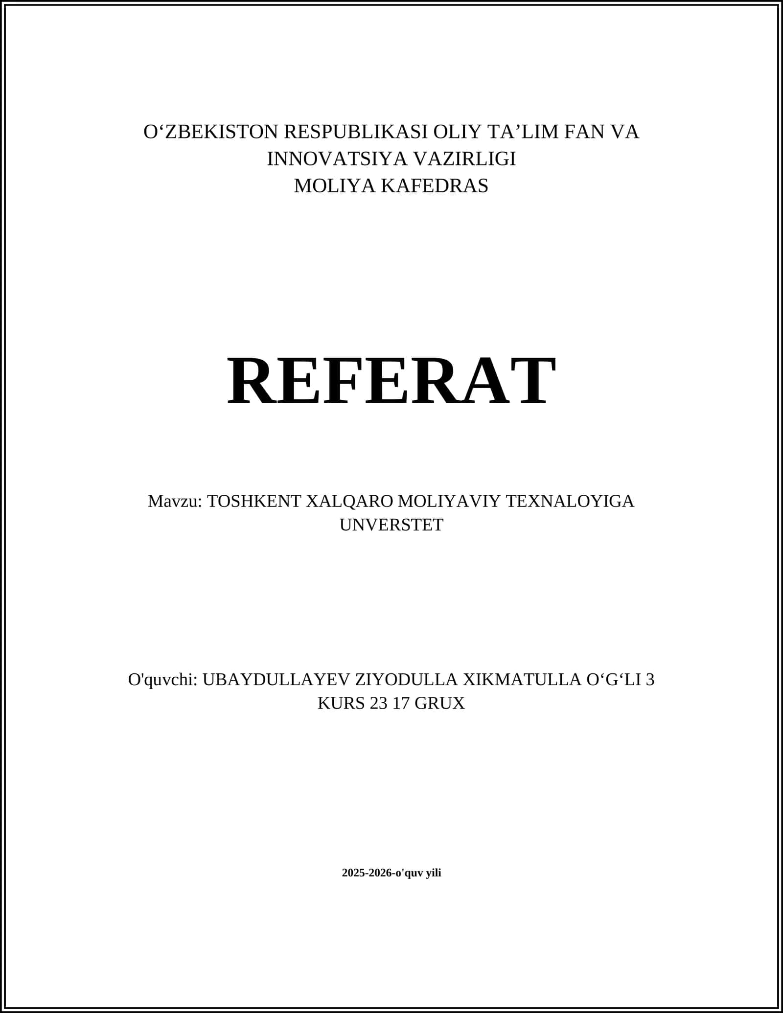 Toshkent Xalqaro Moliya va Texnologiya Universiteti 1