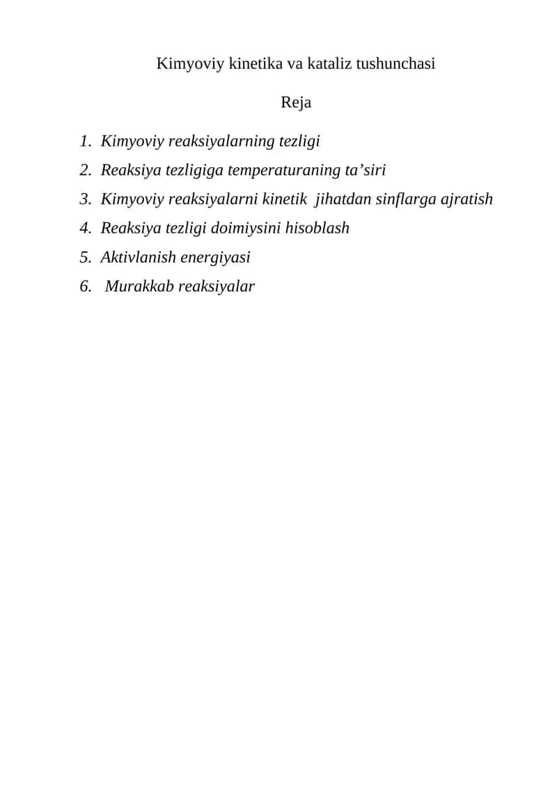 Kimyoviy kinetika va kataliz tushunchasi 1