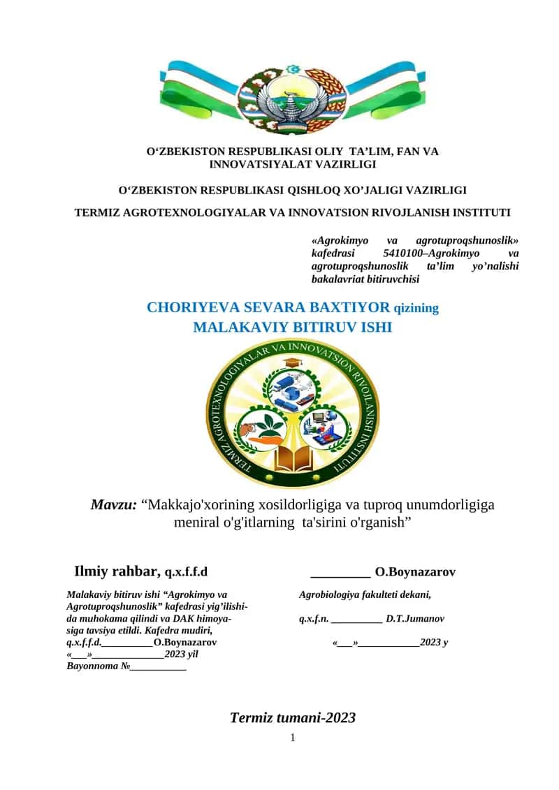 Makkajo'xori va Mineral O'g'itlarni Ta'sir qilish 1