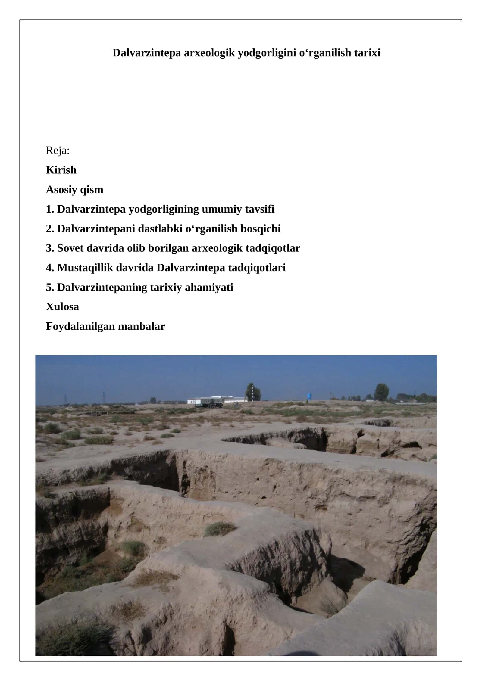 Dalvarzintepa arxeologik yodgorligini o‘rganilish tarixi 1