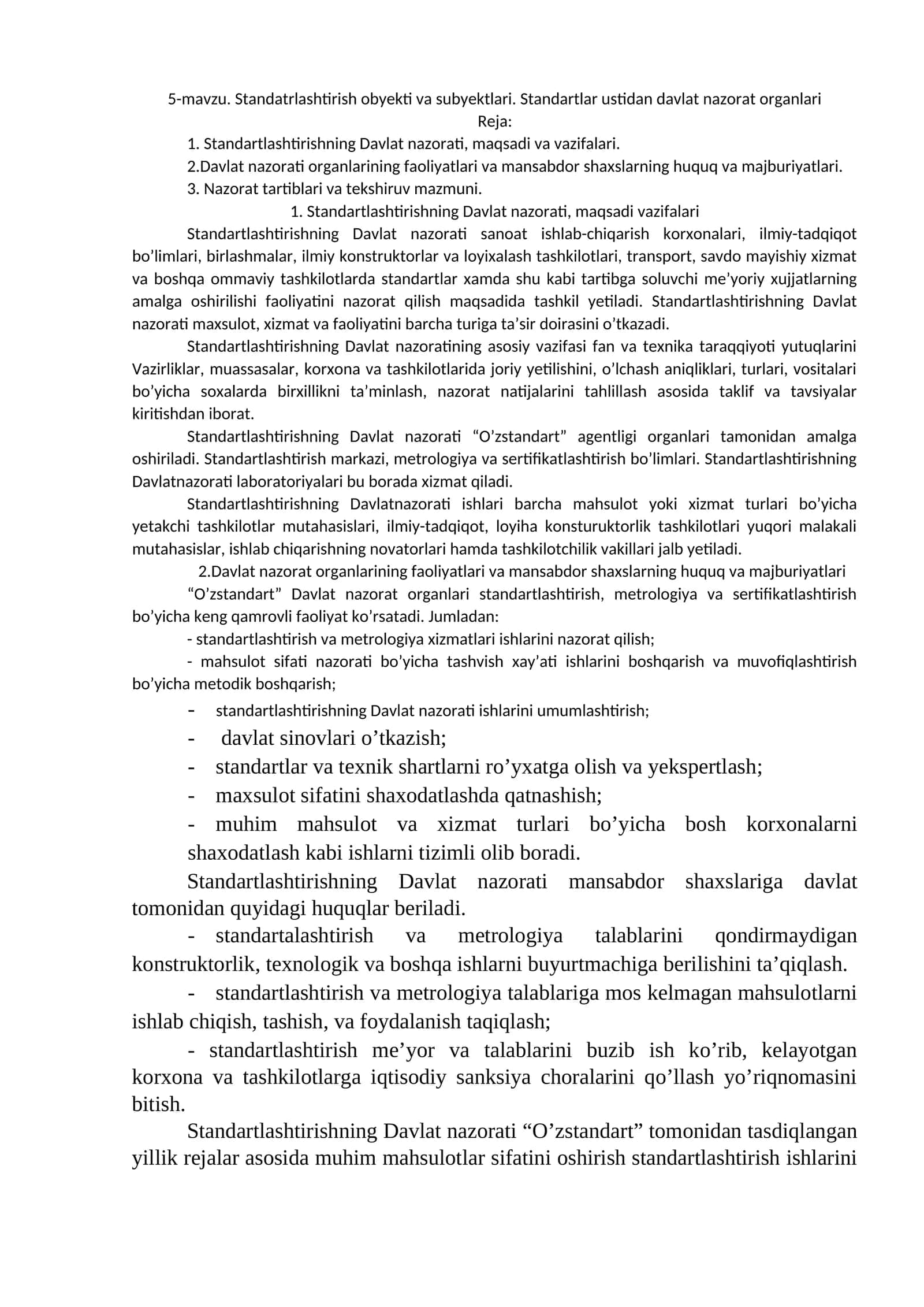 Standartlashtirish obyekti va subyektlari 1