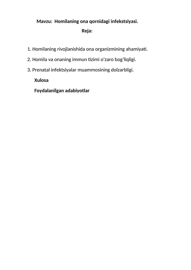 Homilaning ona qornidagi infekstsiyasi 1